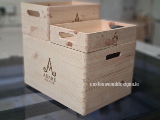 KnobiOne - Pine Wood Tray 30 X 20 X 7 cm OB1 Pine Box with Handle pin bedroom deco box crate room deco wood wooden CustomWoodDesigns-AdareManorBrandedsamples_1_2ffd368c-d02b-4d52-af3b-f66fb6baad28