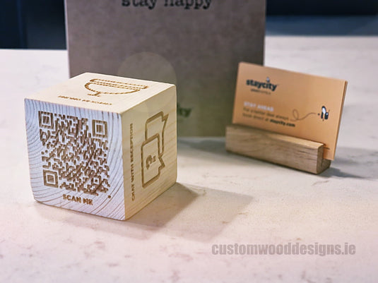 Custom Qr Code Blocks QR Code Block Natural 3 sides Branded 10-1000 | Custom Wood Designs