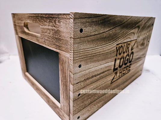 Wooden crate with chalkboard pack of 10 Securit __label: Multibuy CustomWoodDesignsIrelandBrandedwoodecratesFruitcratesIrelanddisplaycratesirelandcustomisedcrateswoodencratesChalkboardcrates_17_35aa26c8-5c00-45d3-8767-c66cc47f990d
