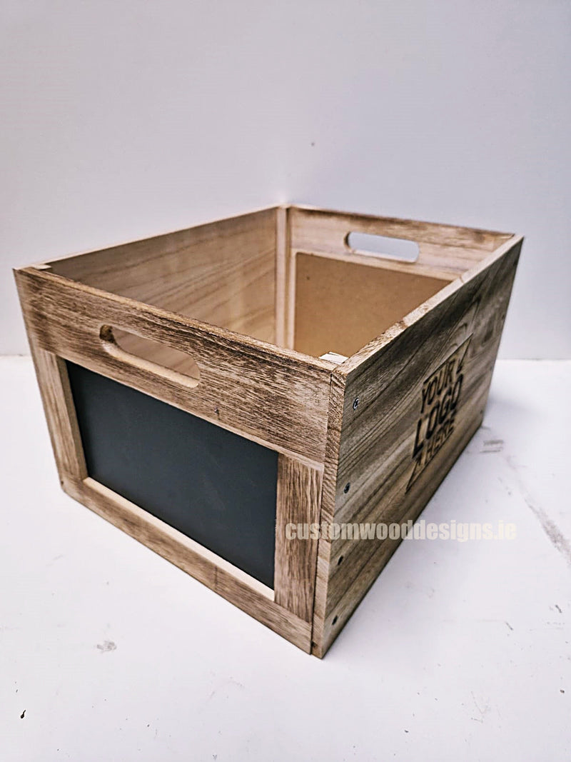 Load image into Gallery viewer, Wooden crate with chalkboard pack of 10 Securit __label: Multibuy CustomWoodDesignsIrelandBrandedwoodecratesFruitcratesIrelanddisplaycratesirelandcustomisedcrateswoodencratesChalkboardcrates_21_a2293825-35e2-47a1-b29c-891bd1dc607d
