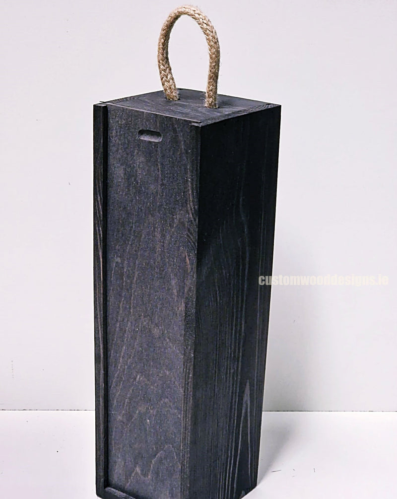 Load image into Gallery viewer, Sliding Lid Bottle Box - Single Black x25 Bottle box Custom Wood Designs __label: Multibuy Bottle Box Bottle Boxes Single bottle box CustomWoodDesignsIrelandCorporategiftboxesBottleBoxesGiftingboxesforbottleslaserengravedbottleboxespersonalisedbottleboxesCorporateboxesrust_6_afff18e8-4d42-4e49-b756-3d22d88430d0
