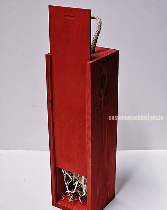 Sliding Lid Bottle Box - Single Red x25 Custom Wood Designs __label: Multibuy Bottle Box Bottle Boxes gift box Gift Boxes Single bottle box wooden Box CustomWoodDesignsIrelandCorporategiftboxesBottleBoxesGiftingboxesforbottleslaserengravedbottleboxespersonalisedbottleboxesCorporateboxesrustic_5_c4ac139f-2cdf-4306-8dc5-53b236650bf6