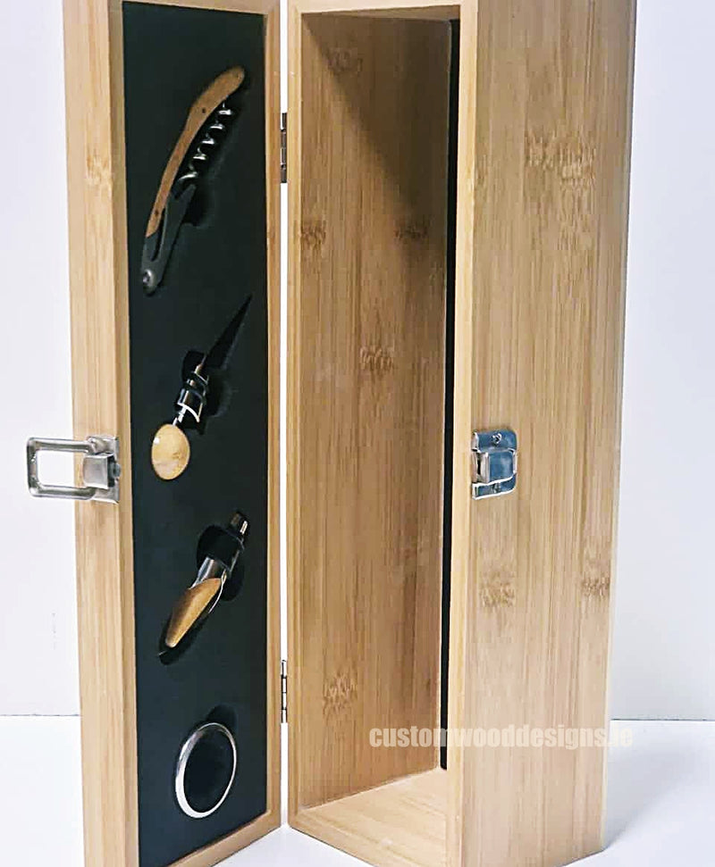 Load image into Gallery viewer, Bamboo Wine Box &amp; Opener set Custom Wood Designs CustomWoodDesignsIrelandCorporategiftboxesBottleBoxesGiftingboxesforbottleslaserengravedbottleboxespersonalisedbottleboxesCorporateboxesrusticboxwinebo_13_586ce5c3-9ca5-43b8-94b5-dcc1
