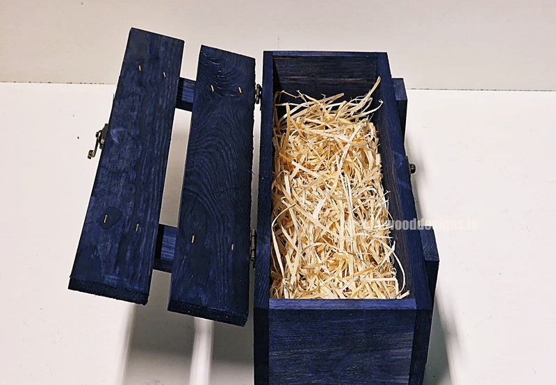 Load image into Gallery viewer, Rustic Bottle Box - Blue Single x 25 Bottle box Custom Wood Designs __label: Multibuy CustomWoodDesignsIrelandCorporategiftboxesBottleBoxesGiftingboxesforbottleslaserengravedbottleboxespersonalisedbottleboxesCorporateboxesrusticboxwinebox_8
