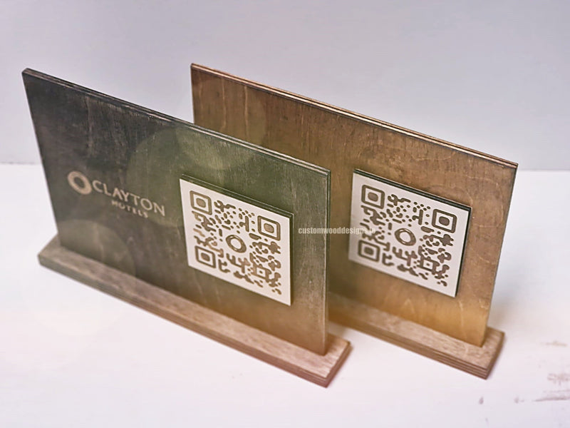 Load image into Gallery viewer, QR Display Stands A5 Brown Birch 10-1000 Custom Wood Designs CustomWoodDesignsIrelandQRStandsWoodenQRcodesHospitalityQRCodesNaturalWoodQRcodesQRdisplaystands_3_1ca9815c-6ab5-455e-aed1-e05ecc5dfc9a
