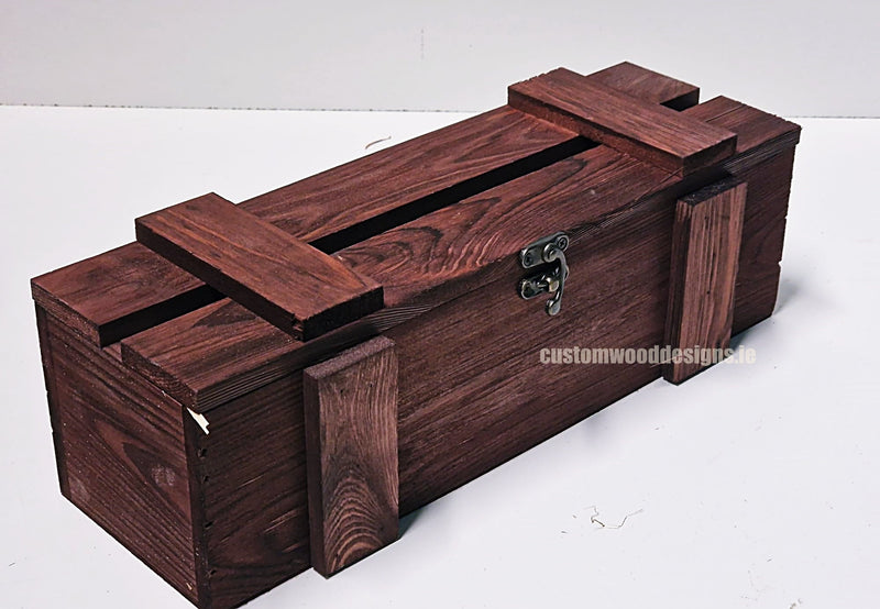 Load image into Gallery viewer, Rustic Bottle Box - Burgundy Single Bottle box Custom Wood Designs __label: Multibuy Bottle Box gift box Gift Boxes Single bottle box CustomWoodDesignsIrelanda1a66dee-643a-4a01-bd55-e18e77918b5c_ba8c049b-1105-4805-bbba-86517335d77f
