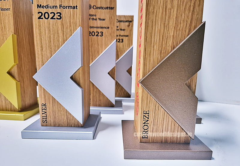 Load image into Gallery viewer, Custom Wood Designs wooden awards for corporate recognition, featuring elegant, sustainable awards for various achievements.

