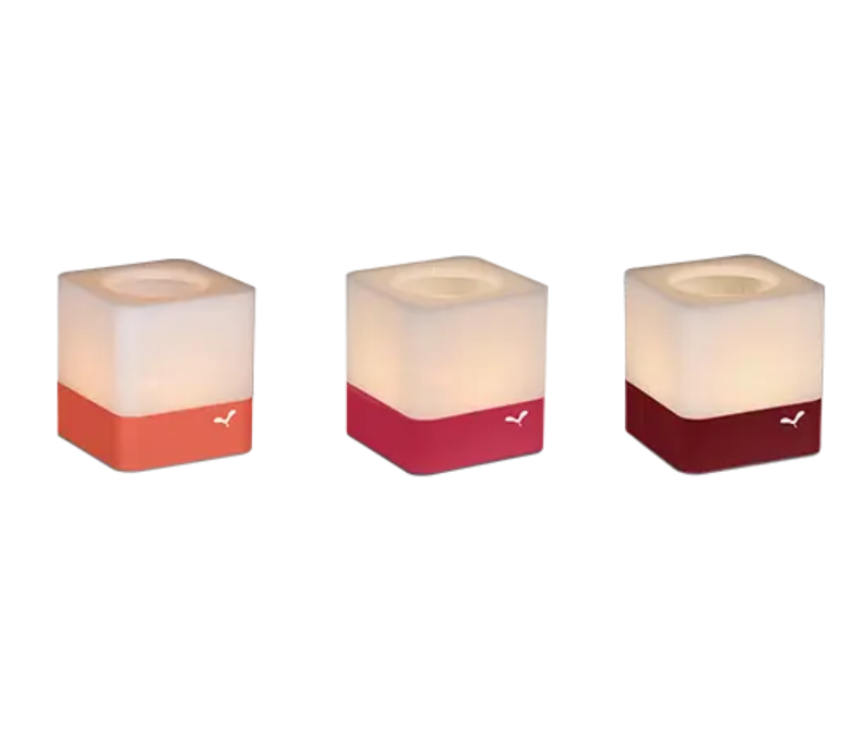 Set of 3 Fermob CUUB tealight holders, 8 cm tall, outdoor lighting accessories with modern design, perfect for outdoor decor.