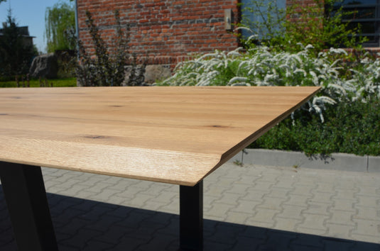 Rustic Solid Oak Live Edge Dining Table – Black Steel U-Frame