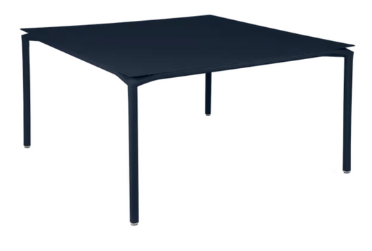 Deep blue Fermob CALVI square dining table, 140x140 cm, eight-seater with a sturdy metal construction.