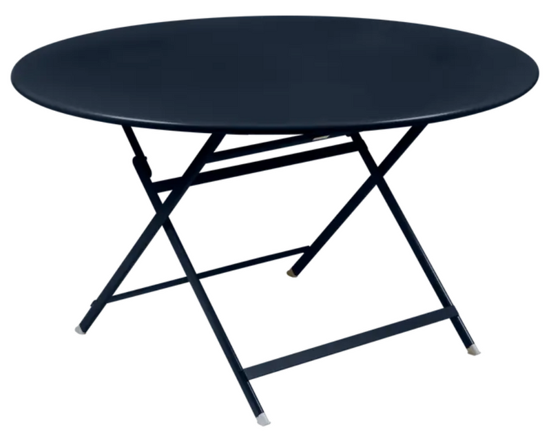 Load image into Gallery viewer, Fermob deep blue foldable metal table with 128 cm diameter, eight-seater, suitable for indoor or outdoor use.
