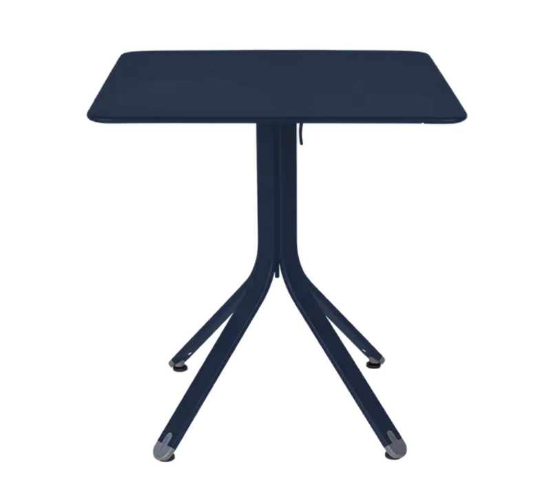 Load image into Gallery viewer, Deep blue Fermob Rest'O folding outdoor table with 71x71cm metal surface, ideal for outdoor dining and patio use.
