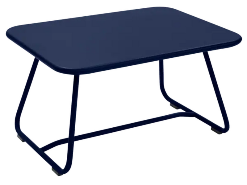 Load image into Gallery viewer, Deep blue Fermob Sixties low outdoor table measuring 76x55.5cm, with a sleek modern design perfect for patio or garden use.
