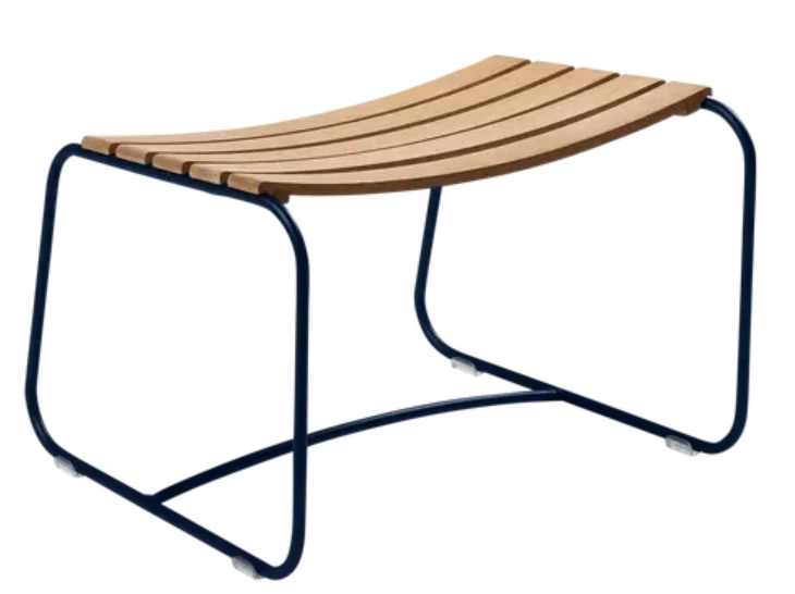 Load image into Gallery viewer, Deep blue Fermob Surprising Teak Footrest with sleek design, made from durable teak wood, ideal for outdoor or indoor use.
