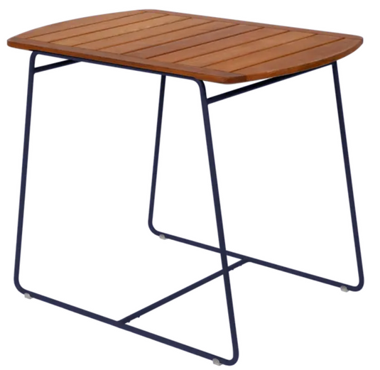Fermob outdoor teak table measuring 90x60cm in deep blue, featuring a sleek design perfect for outdoor dining or patio use.