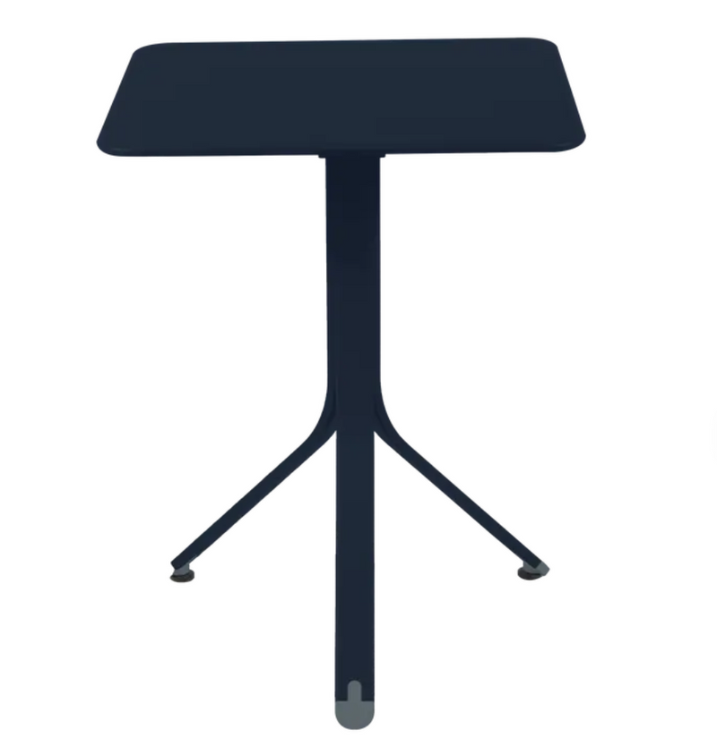 Load image into Gallery viewer, Deep blue Fermob Rest'O folding outdoor table, 57x57cm metal table set up outdoors in Ireland.
