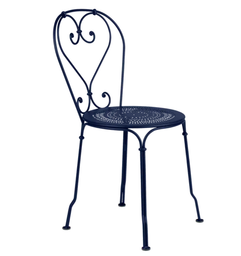 Load image into Gallery viewer, Deep blue Fermob 1900 outdoor chair with sleek metal frame, designed for stylish outdoor seating.
