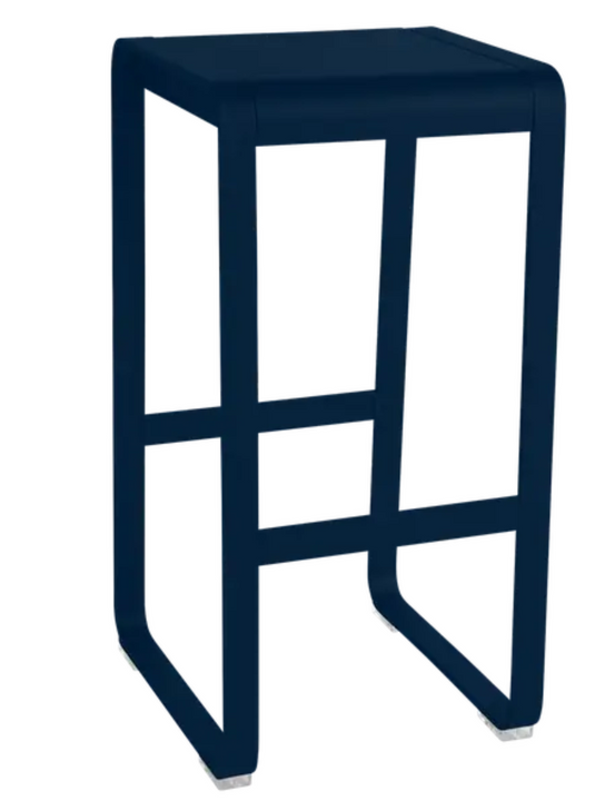 Deep blue Fermob Bellevie high bar stool with sleek design, suitable for outdoor or indoor use.