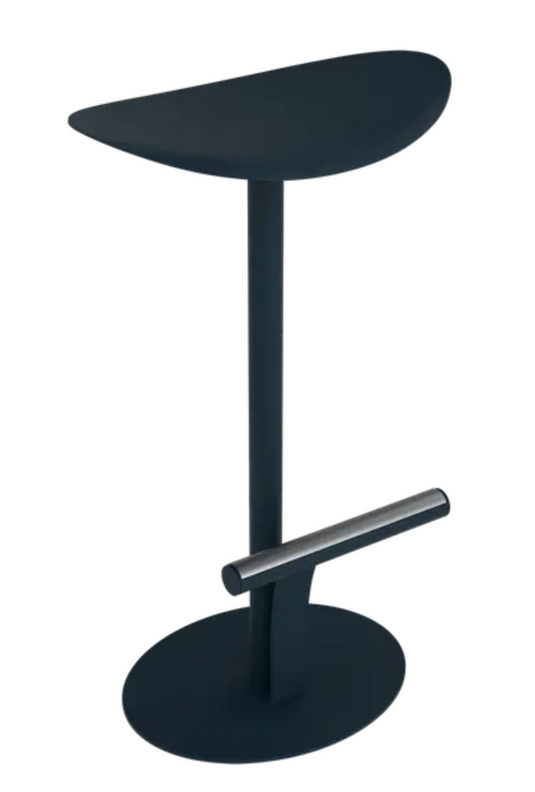 Deep blue Fermob Bolder bar stool with metal powder-coated finish, designed for outdoor commercial seating.