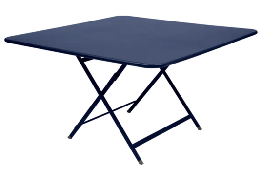 Deep blue Fermob Caractère foldable outdoor table, 128x128 cm, eight-seater with sturdy design and smooth surface.