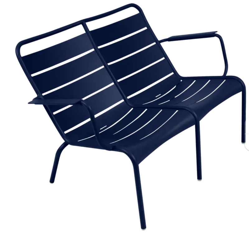 Load image into Gallery viewer, Deep blue Fermob Luxembourg Duo Low Armchair, part of Fermb Kids Corner Contract Bench, stylish and comfortable outdoor furniture.
