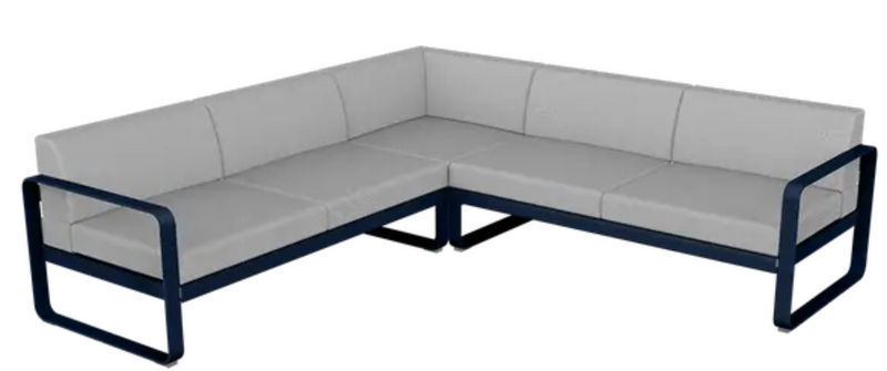 Load image into Gallery viewer, Deep blue and grey Fermob Bellevie outdoor sofa composition with modular seating for stylish outdoor lounging.
