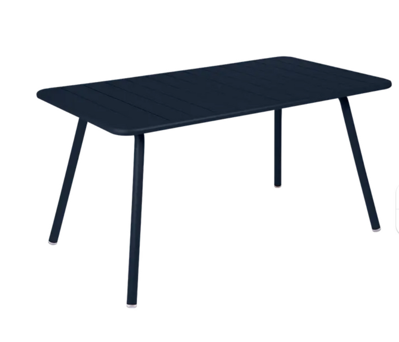 Load image into Gallery viewer, Deep blue Fermob Luxembourg bar table, 143x80 cm, outdoor patio furniture with sleek design and sturdy metal construction.
