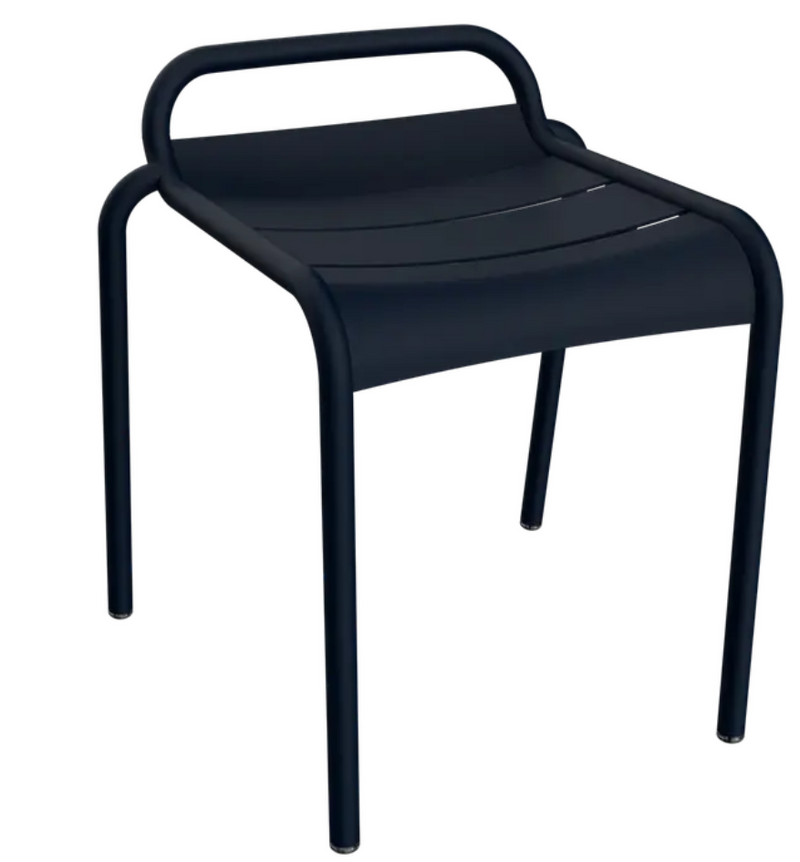 Load image into Gallery viewer, Deep blue Fermob Luxembourg outdoor dining stool with a sleek design, perfect for outdoor furniture and garden seating.
