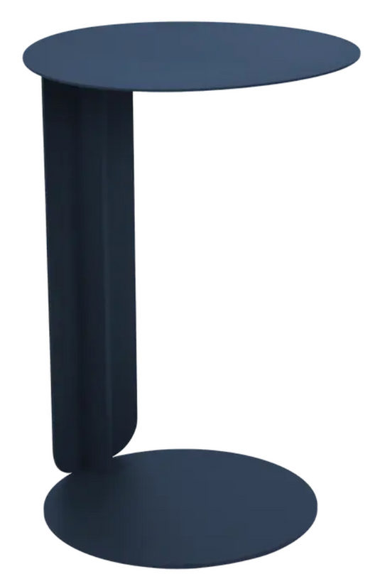 Deep blue Fermob Bebop Offset Table with a sleek metal design, ideal for outdoor use in Ireland.