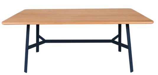 Deep blue Fermob SO'O oak dining table with 180x90 cm dimensions, six-seater wooden table for kitchen or dining room.