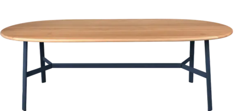Load image into Gallery viewer, Deep blue Fermob SO'O oval oak dining table, 220x95cm, solid wood with 8 seater, modern design for stylish dining rooms.
