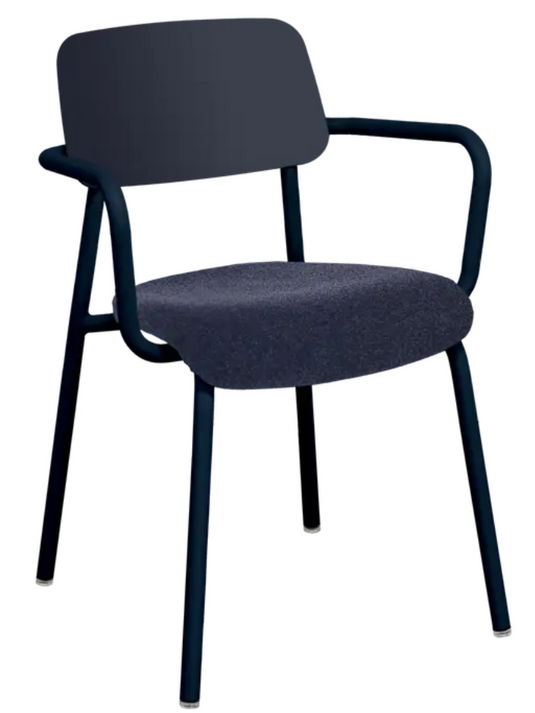 Deep blue Fermob Studie fabric armchair, modern office chair with a textured fabric finish for meeting rooms.