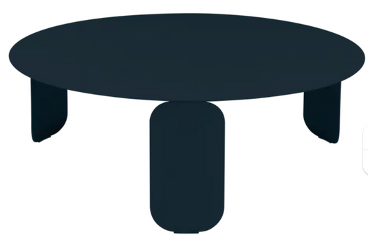 Deep blue Fermob Bebop Low Table with 80cm diameter, outdoor round coffee table, designed for stylish outdoor spaces.