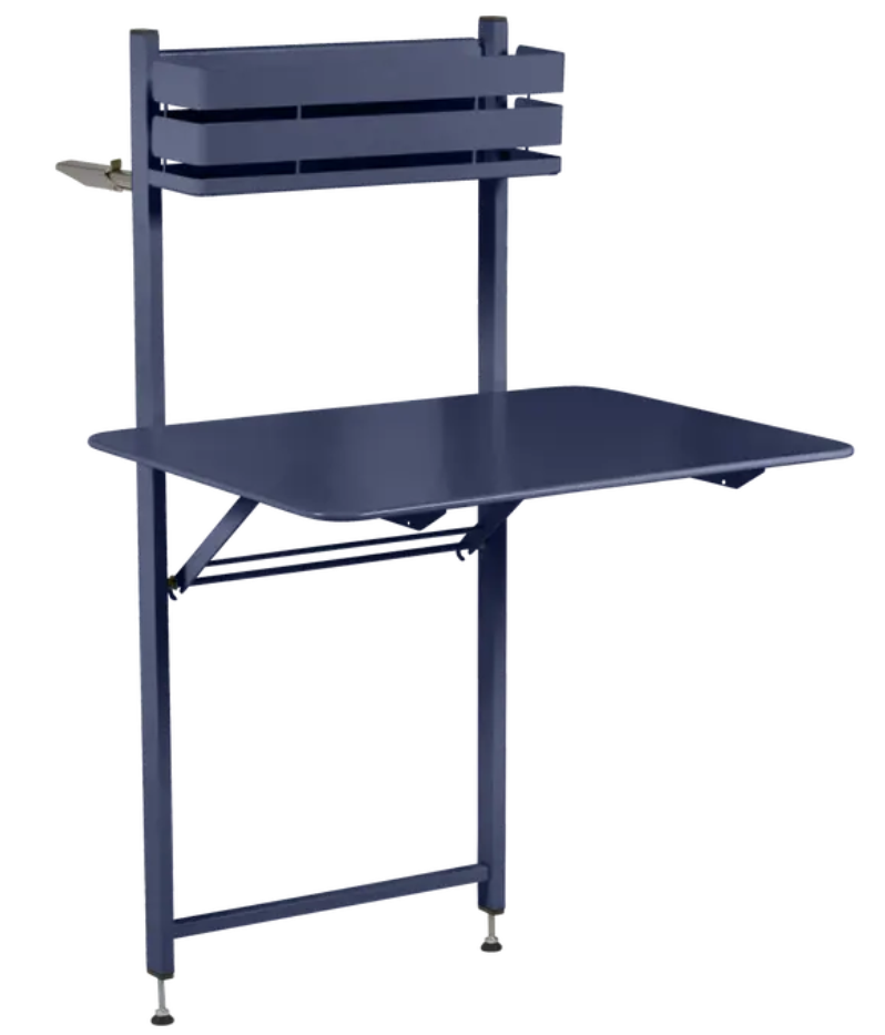 Load image into Gallery viewer, Deep blue Fermob foldable balcony table suitable for apartments, outdoor use, and hotel rooms, made of durable metal.
