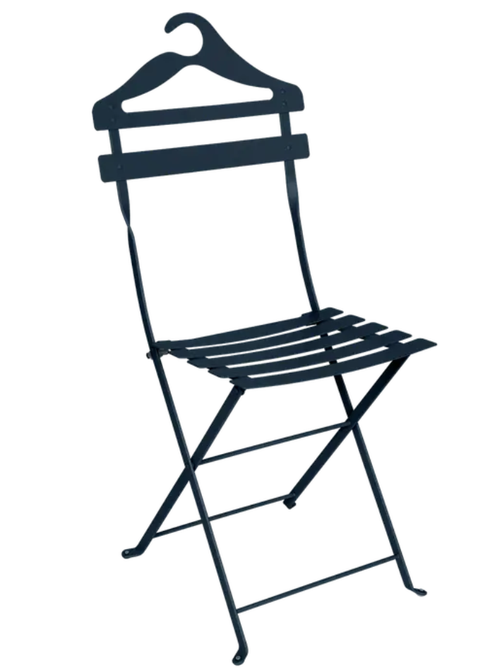 Load image into Gallery viewer, Deep blue Fermob folding Bistro Valet Chair, metal design, hanging and foldable for outdoor or indoor use.
