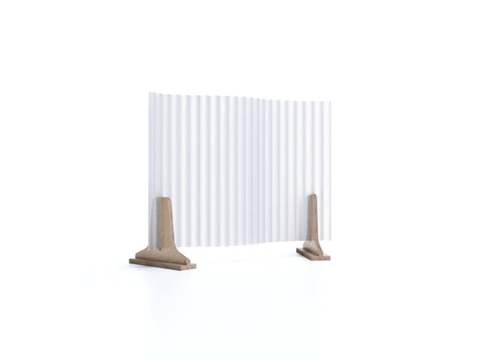 Apart 100 cm floor display divider with birch wood legs and opalescent corrugated paper