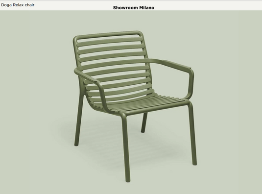 Nardi Doga Relax outdoor chair with curved design and armrests, made of durable material for comfortable outdoor seating.