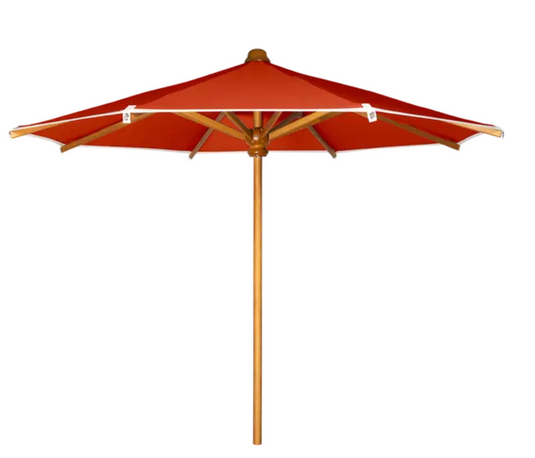 Fermob KOTO teak parasol with 250cm diameter, suitable for terraces, gardens, and outdoor hotel settings in Ireland.