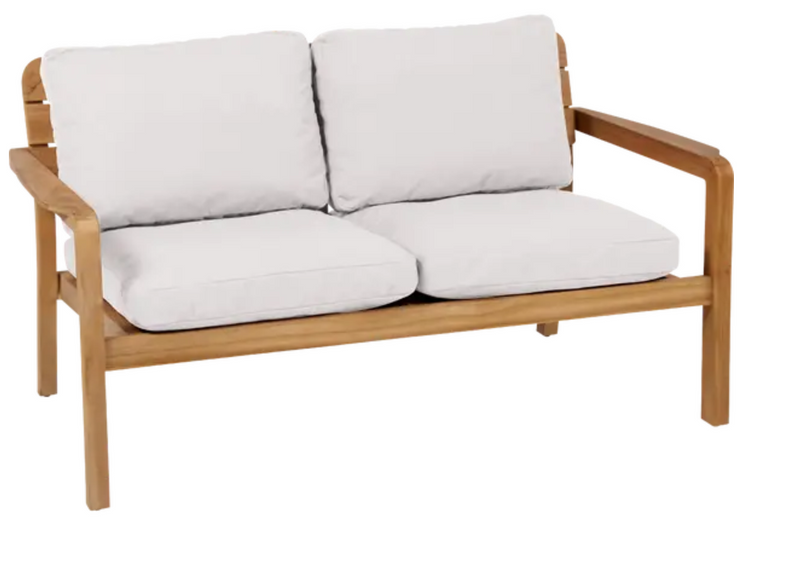 Load image into Gallery viewer, Ecru Lodge solid teak 2-seater outdoor sofa by Vlaemynck, showcasing durable hospitality outdoor furniture with comfortable seating.
