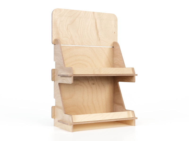 Load image into Gallery viewer, Banco 2 two-shelf display unit made from 9mm eucalyptus wood.
