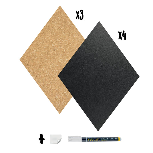Securit Wall Board - Cork & Chalk Diamonds - Black/Cork 30x22x0,2cm - Pack of 6