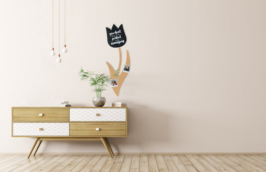 Securit Wall Board - Cork & Chalk Tulip - Black/Cork 82.5x29x1cm - Pack of 6 - in use