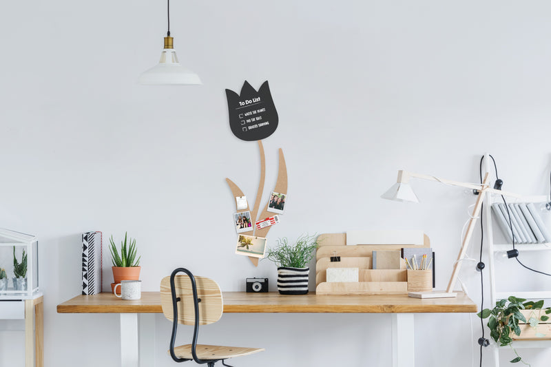 Load image into Gallery viewer, Securit Wall Board - Cork &amp; Chalk Tulip - Black/Cork 82.5x29x1cm - Pack of 6 - in use
