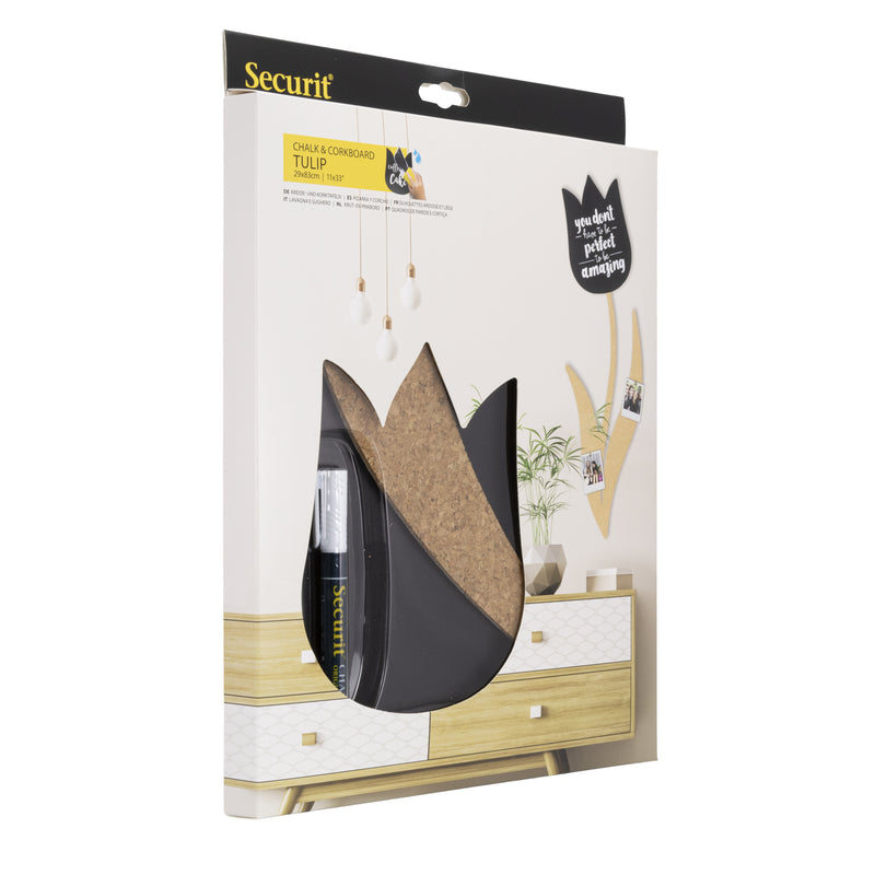 Load image into Gallery viewer, Securit Wall Board - Cork &amp; Chalk Tulip - Black/Cork 82.5x29x1cm - Pack of 6
