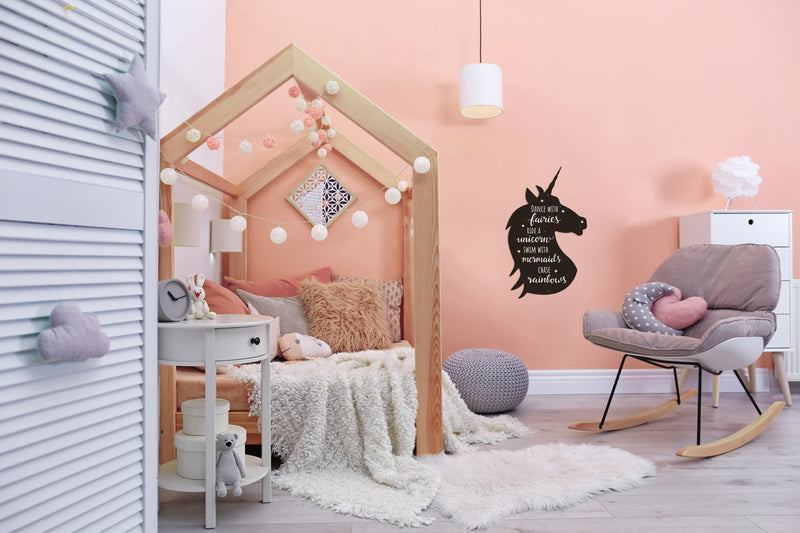 Load image into Gallery viewer, Kids Room Chalkboard Set - Unicorn, Cloud &amp; Stars Silhouette Wall Chalkboards + Pastel Chalk Markers - in use
