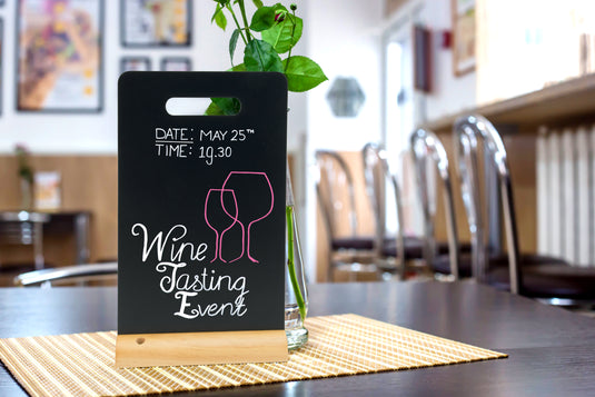 Securit Table Chalkboards - Silhouette Wood - Black 33,5x21x6cm - Pack of 6 - in use