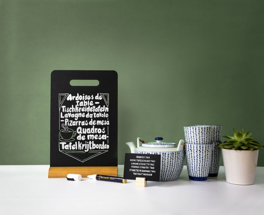 Securit Table Chalkboards - Silhouette Wood - Black 33,5x21x6cm - Pack of 6 - in use