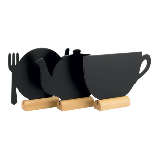 Garden Party Table Set - 18 Mini Silhouette Chalkboards + 6 Glass & Wood Tealight Lanterns