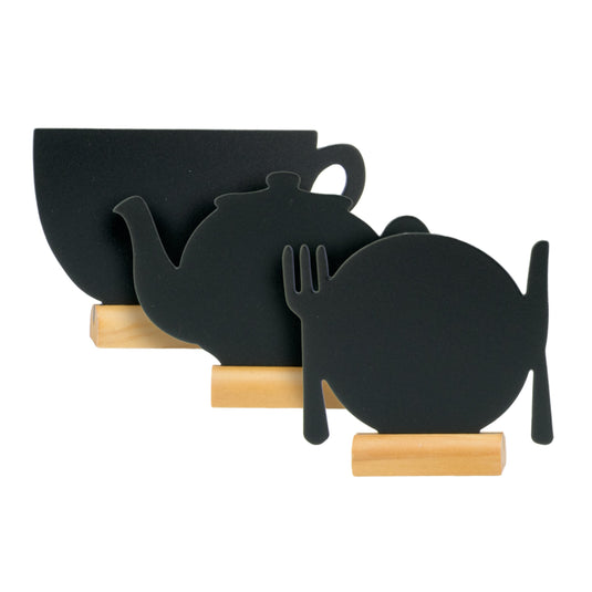 Garden Party Table Set - 18 Mini Silhouette Chalkboards + 6 Glass & Wood Tealight Lanterns