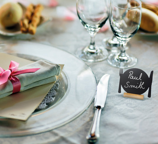 Securit Table Chalkboards - Silhouette Wood Mini - Black 10x10,5x2cm - Pack of 6 - in use